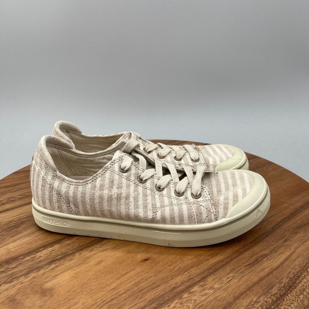 Keens Elsa IV Shoes Womens Size 8 Beige Canvas Lifestyle Striped Casual Sneakers